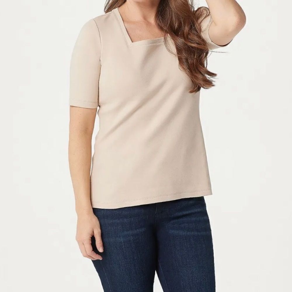 Isaac Mizrahi Essentials Square-Neck Knit Top